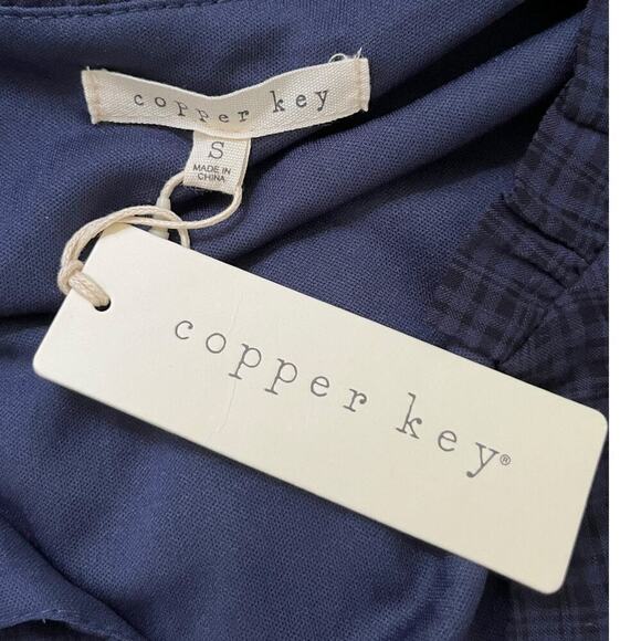 Copper Key Plaid Long Sleeve Smocked Tiered Dress Blue Juniors Small NWT - Picture 11 of 12